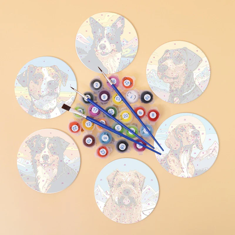 Friendly Dog Coasters 6 Pack Paint by Numbers - Image 4