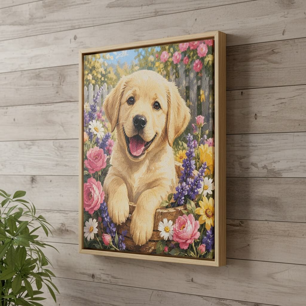 Joyful Pup with Flowers - Image 2